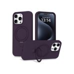 CONSTRAIN - iPhone 16 Pro ile uyumlu Apple Kılıf Magsafe ile uyumlu Halkalı Extra Standlı içi Kadife Yumuşak Renkli Silikon Kapak - Derin Mor