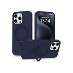 CONSTRAIN - iPhone 16 Pro ile uyumlu Apple Kılıf Magsafe ile uyumlu Halkalı Extra Standlı içi Kadife Yumuşak Renkli Silikon Kapak - Lacivert