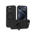 CONSTRAIN - iPhone 16 Pro ile uyumlu Apple Kılıf Magsafe ile uyumlu Halkalı Extra Standlı içi Kadife Yumuşak Renkli Silikon Kapak - Siyah
