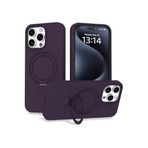CONSTRAIN - iPhone 16 Pro Max ile uyumlu Apple Kılıf Magsafe ile uyumlu Halkalı Extra Standlı içi Kadife Yumuşak Renkli Silikon Kapak - Derin Mor