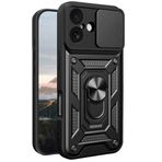 CONSTRAIN - iPhone 17 ile uyumlu Apple Kılıf Kamera Korumalı Sürgülü Yüzüklü Armor Military Tank Kızaklı Sert Silikon Kapak - Siyah