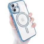 CONSTRAIN - iPhone 17 ile uyumlu Apple Kılıf Simli Taşlı Lens Korumalı Arkası Şeffaf Kenarı Renkli Parlak Magsafe ile uyumlu Kapak - Mavi