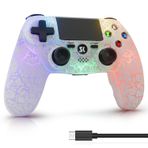 Controller for PS4, Wireless Controller White for Sony PlayStation 4/Pro/Slim, Remote Control with Adjustable RGB Light/1000mAh Battery/6-Axis Motion Sensor/Double Vibration/Speaker/3.5mm Audio Jack