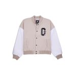 Converse 10026772.251 RETRO CHUCK VARSITY JA Bej Kadın Dik Yaka Regular Fit Baskılı Mont