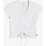 Converse Classic Kadın Slim Fit V Yaka Büzgülü Beyaz T-Shirt - 102-Beyaz