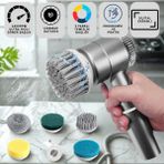 Coofbe 2400RPM Hızlı Şarjlı Değiştirilebilir 5 Başlıklı Profesyonel Temizlik Fırçası Mutfak Lavabo Banyo Temizlik Fırçası - Beyaz