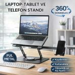 Coofbe 2İn1 Yükseklik Ayarlı 360 Döner Alüminyum Laptop Standı Laptop Sehpası Ve Telefon Standı