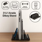 Coofbe 3 Bölmeli Metal Genişlik Ayarlamalı Masaüstü Dikey Macbook Laptop Notebook Standı Telefon Tablet Standı - Siyah