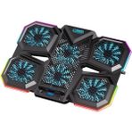 Coofbe 6 Fanlı 12 Rgb Işık Modlu Kademe Standlı LCD Göstergeli Notebook Soğutucu Laptop Standı Soğutucu - Siyah