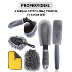 Coofbe 6 Parça Profesyonel Mikrofiber Araç Oto Yıkama Seti Yıkama Eldiveni Jant Lastik Fırçası Toz Fırçası