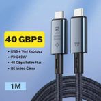 Coofbe Coofbe 1mt USB 4.0 240W Type-C Şarj Kablosu 40GBPS Veri Aktarım Type-C 8k 60HZ Görüntü Aktarım Kablosu - Gri