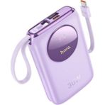 Coofbe Dijital Göstergeli Dahili Type-C Kablolu Iphone Kablolu 30W 10.000 mAh Mor Powerbank