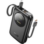 Coofbe Dijital Göstergeli Dahili Type-C Kablolu Iphone Kablolu 30W 10.000 mAh Siyah Powerbank