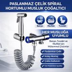 Coofbe Paslanmaz Çelik Sprial Hortum Taharet Musluğu Çoğaltıcı Sprey Tabanca Klozet & Banyo Temizleme Seti Gümüş