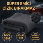 Coofbe Profesyonel 60X90CM 1200GSM Ultra Kalın Mikrofiber Araç Kurulama Havlusu Oto Yıkama Bezi Kurutma Havlusu - Gri