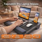 Coofbe Taşınabilir Telefon ve Tablet Bölmeli Minderli Laptop Sehpası Notebook Bilgisayar Çalışma Masası - 34x55 - Siyah