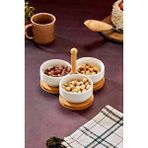 Cooker 3'lü 10 Cm Bambu Standlı Porselen Sunumluk Reçellik Çerezlik Ckr3935 Beyaz