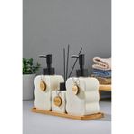 Cooker 3'lü 300 ml Seramik Bambu Standlı Banyo Seti CKR3883