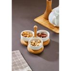 Cooker 3'lü 8 cm Bambu Standlı Porselen Sunumluk Reçellik Çerezlik CKR3934