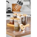 Cooker 6 Parça Standlı Bambu Kapaklı Borosilikat Cam Kare Baharatlık