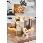 Cooker 6'lı Bambu Kapaklı Borosilikat Cam Kare Standlı Baharatlık Seti CKR3831 - Renkli - 1 Adet - 1 lt