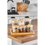 Cooker 6'lı Bambu Kapaklı Borosilikat Cam Yuvarlak Standlı Baharatlık Seti CKR3830 - Renkli - 1 Adet - 1 lt