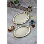 Cooker Ckr3907 Gold Kulplu Gümüş Oval Tepsi 2'Li