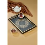 Cooker Damat Kahve Tepsisi, Dekoratif Sunum Tepsisi, 33 x 23 cm, Siyah-Altın