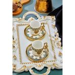 Cooker Royal Crest 90 ml 2 Kişilik Porselen Kahve Fincan Takımı, Gold Detaylı, Yeşil