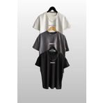 Cool Art 3'lü Brooklyn Tişört - Siyah Füme Beyaz Baskılı Oversize Yazlık T-Shirt Bisiklet Yaka
