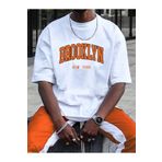 Cool Art Brooklyn New York Turuncu Tişört - Beyaz Baskılı Oversize Yazlık Kısa Kol T-Shirt Bisiklet Yaka