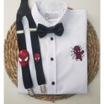 Cool Bebe Örümcek Adam Konseptli Askı Papyon Gömlek - 02S-Siyah - 8 Yaş