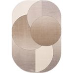 Cool Halı Design 06 Krem Gold Oval Salon Halısı Geometrik Sık Dokuma Modern Oturma Odası Halısı
