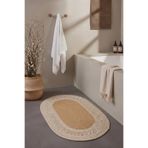 Cool Halı Luke Kahve Beyaz Oval Tekli Çift Taraflı El Dokuma Yıkanabilir Örgü Desen Banyo Tuvalet Önü Paspası