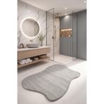 Cool Halı Puffy Amorf Gri Banyo Halısı Kalın Peluş Yumuşak Asimetrik Tasarım Duş Önü Banyo Paspası (80x120)