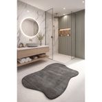 Cool Halı Puffy Antrasit Amorf Banyo Halısı Yumuşak Asimetrik Tasarım Peluş Duş Önü Banyo Paspası (80x120)