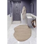 Cool Halı Puffy Bej Amorf Banyo Halısı Asimetrik Tasarım Kalın Peluş Yumuşak Duş Önü Banyo Paspası (80x120)
