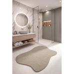 Cool Halı Puffy Bej Amorf Banyo Halısı Organik Şekilli Kalın Peluş Yumuşak Duş Önü Banyo Paspası (80x120)