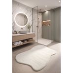 Cool Halı Puffy Krem Amorf Yumuşak Asimetrik Dekoratif Modern Dalgalı Form Luxury Banyo Halısı (80x120)