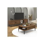 Cool Home Marin Tv Ünitesi 180 cm - Orta Sehpa Seti Çizgi desenli , Raflı , Ceviz (Sandık)