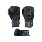 Cool Lime Hakiki Deri Kick Boks Eldiveni Boks Eldiveni Muay Thai Eldiveni Bandajlı 2li Set - Siyah - 12 oz