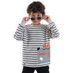 Cool Oversize Çizgili Gri Erkek Çocuk Sweatshirt