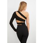Cool & Sexy B174-9 Kadın Siyah Sırtı Bantlı Tek Kol Crop Bluz