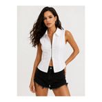 Cool & Sexy Beyaz Fermuarlı Slim Fit Kadın Gömlek