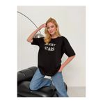 Cool & Sexy Kadın Baskılı Oversize T-Shirt Siyah