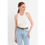 Cool & Sexy Kadın Beyaz Düğme Detaylı Kolsuz Kaşkorse Bluz TF55