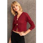Cool & Sexy Kadın Bordo Düğme Detaylı Bluz TF57
