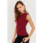 Cool & Sexy Kadın Bordo Düğme Detaylı Kaşkorse Bluz EY2711