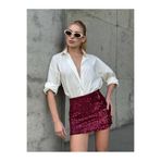Cool & Sexy Kadın Bordo Payetli Şortlu Mini Etek