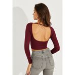 Cool & Sexy Kadın Bordo Sırtı Açık Crop Bluz CY430